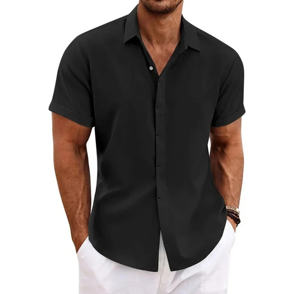 ❤️Men's  Black Shirts Short Sleeve Casual Shirts for Men Beach Summer Shirt - Picture 1 of 6